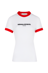T-shirt bicolore en coton logo Sonia Rykiel Blanc vue de face