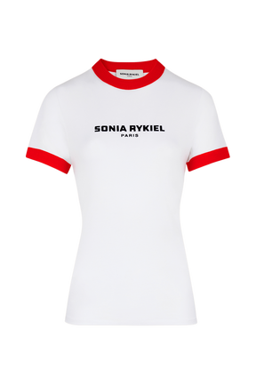 T-shirt bicolore en coton logo Sonia Rykiel Blanc vue de face