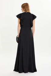 Robe longue en satin Noir vue portée de dos