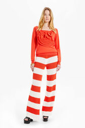 Women Flower 3D Merino Wool Jumper Coral front worn view