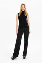 Women Viscose Tank Top with Coloured Armhole Black front worn view