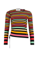 Striped long-sleeved sweater with asymmetric collar Multico striped front view
