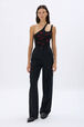 Asymmetrical jersey tank top Black front worn view