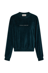 Long-sleeved velvet sweater Dark green front view