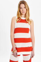 Women Two-Coloured Striped Openwork Tank Top Striped coral/ecru details view 1