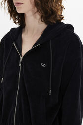Long-sleeved velvet hoodie Black details view 2