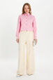 Pinstripe cargo trousers Ecru/pink front worn view