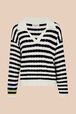 Pull vareuse col V femme Raye noir/bleu vue de face