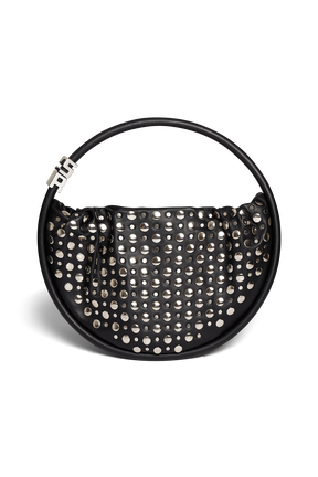 Domino Medium Leather with studs bag Black front view