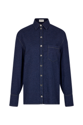 Cotton flannel shirt Blue front view