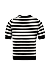 Women Poor Boy Striped Short Sleeve Sweater Black/white back view
