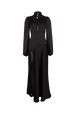 Satin Pussybow Maxi Dress Black front view