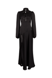 Robe longue en satin col lavalière Noir vue de face