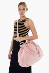 Sac velours maxi femme Rose vue portée de face