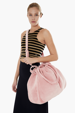 Sac velours maxi femme Rose vue portée de face