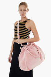 Women Maxi Velvet Bag Pink front worn view