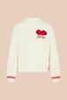 Pull à broderie motif bouche femme Ecru vue de face
