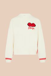 Pull à broderie motif bouche femme Ecru vue de face