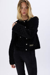 Short velvet quilted jacket Black details view 1