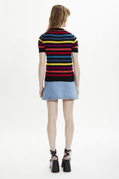 Women Poor Boy Striped Short Sleeve Sweater Multico striped back worn view