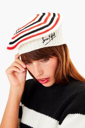 Striped Beret White front worn view