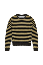 Women Velvet Sweatshirt Striped black/khaki front view