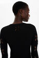 Robe courte fleur ajourée maille femme Noir vue de détail 2