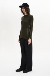 Crew-Neck Jumper Long Slit Sleeves Khaki details view 1