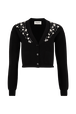 Cardigan col V cabochon strass maille femme Noir vue de face