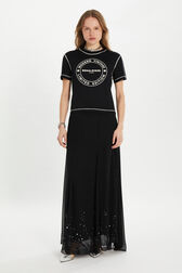 Long chiffon skirt Black front worn view