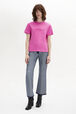 Short-sleeved crew-neck T-shirt Pink front worn view