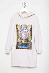 Robe sweat à capuche fille Wonder Woman Ecru vue portée de face