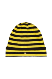 Bonnet laine Poor Boy rayé femme Raye noir/moutarde vue de face