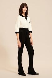 Women Ribbed Knit Flare Pants Black details view 1