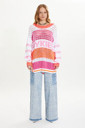Long-sleeved round-neck patchwork jumper Multico front worn view