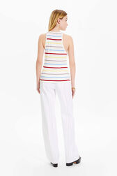 Women Picot Multicolor Striped Tank Top Multico white striped back worn view