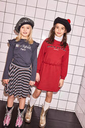 Printed Cotton Girl Long-Sleeved T-shirt Blue front worn view