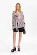 Women Cherry Print Viscose Shirt Baby blue front worn view