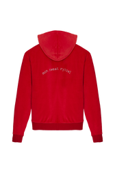 Pull à capuche velours femme Rouge vue de dos