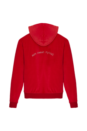 Pull à capuche velours femme Rouge vue de dos