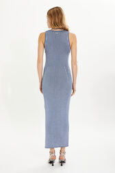 Robe débardeur longue à côtes Bleu vue portée de dos