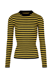Women Multicoloured Striped Rib Sock Knit Sweater Striped black/mustard front view