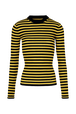 Women Multicoloured Striped Rib Sock Knit Sweater Striped black/mustard front view