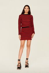 Women Rib Sock Knit Striped Mini Skirt Black/red front worn view