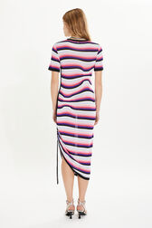 Short-sleeved striped dress Pink back worn view