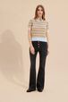 Women Pastel Multicolor Striped Short Sleeve Sweater Multico front worn view