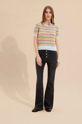 Pull manches courtes rayé multicolore pastel femme Multico vue portée de face