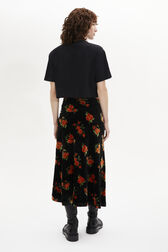 Jacquard Velvet Asymmetric Midi Skirt Orange back worn view