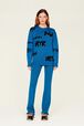 Women Sonia Rykiel logo Wool Grunge Sweater Blue duck front worn view