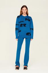 Pull grunge laine logo Sonia Rykiel femme Bleu canard vue portée de face